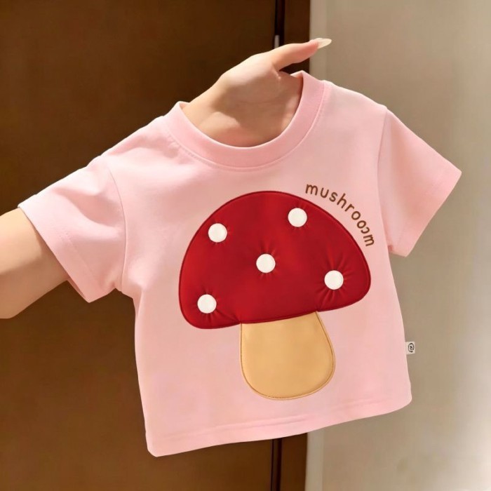 Trẻ em mùa hè nấm ngắn tay kiểu dáng mùa hè siêu dễ thương Áo phông tựu trường cho bé mùa hè Á