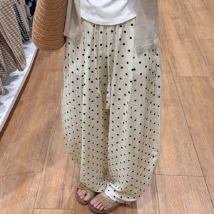 Quần dài chấm bi lụa băng siêu hot Hàn Quốc dành cho nữ mùa hè kiểu mới quần ống rộng ống rộn