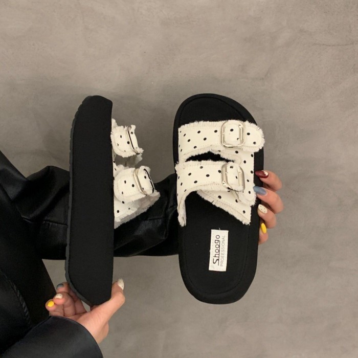 Dép Birkenstock đế dày chấm bi đẹp cho nữ, sandal mặc ngoài mùa hè mới, sandal chân váy và sa