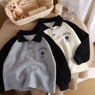 Áo nỉ bé trai Áo sơ mi Polo tay dài bé gái có ve áo raglan trẻ lớn hơn in hoạt hình