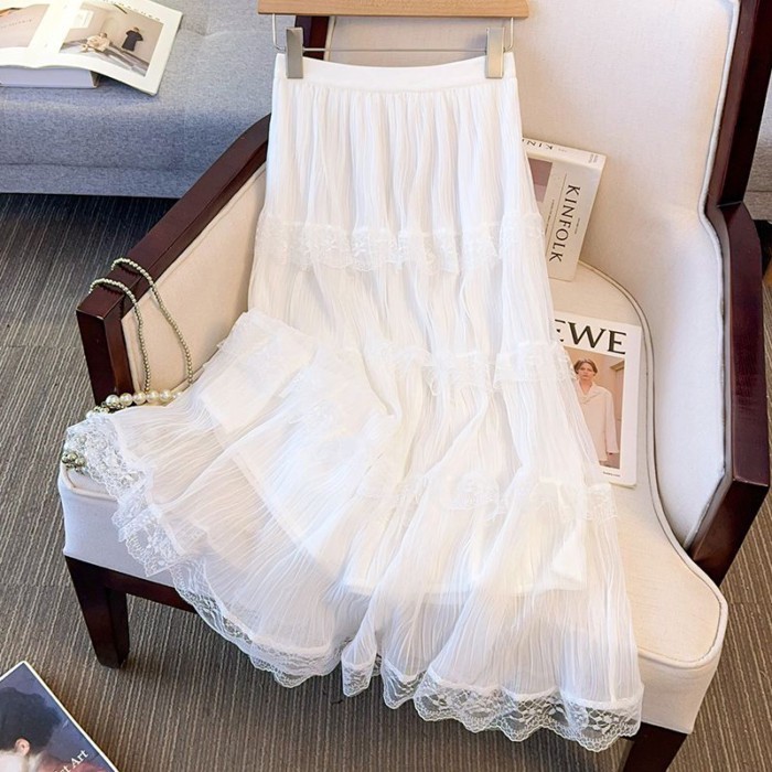 Mùa Xuân Ren Cao Cấp Lưới Bánh Váy Ngọt Ngào Phong Cách Mới Nối Đa Năng Vừa Ôm Dài Váy
