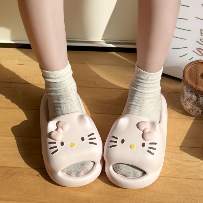 Dép mèo kitty ở nhà cho nữ sinh, dép đế mềm có cảm giác phân, dép mèo mùa hè cho nữ, mặc ngoài chốn