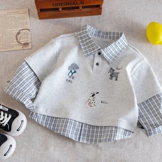 Áo Sơ Mi Bé Trai Giả Hai Mảnh Áo Hoạt Hình Cho Bé Áo Sơ Mi Dài Tay Thoáng Mát