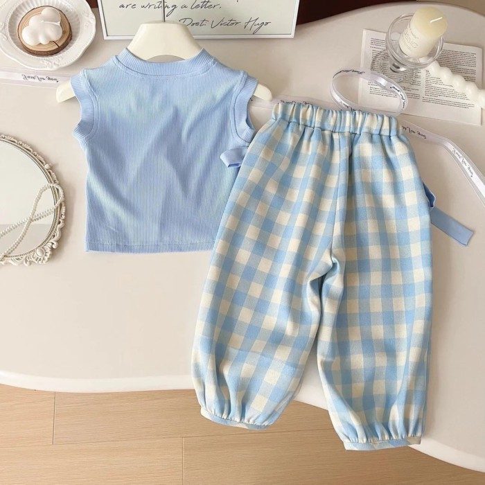 Nữ Mới Mùa Hè Không Tay Áo Vest Trẻ Em Phong Cách Phương Tây Kẻ Sọc Bé Gái Phù Hợp Với Thể Th