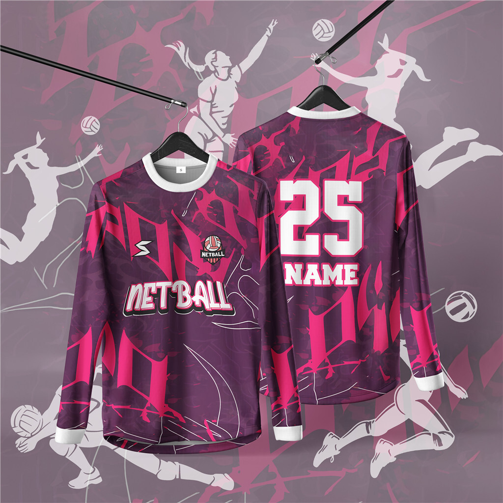 Áo thun dài tay Netball tùy chỉnh miễn phí, Áo sơ mi cổ tùy chỉnh dành cho người lớn, Phong cách thể thao Ootd, dành cho bóng lưới, áo đấu