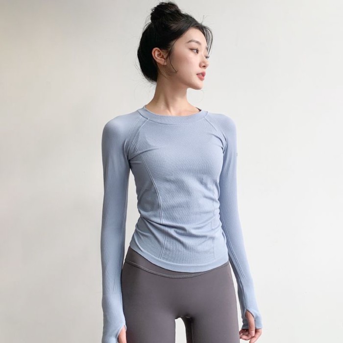 Áo tập yoga cho nữ, co giãn cao, bó sát, thể thao giảm béo, chạy bộ dài tay, thoáng khí, nhanh khô