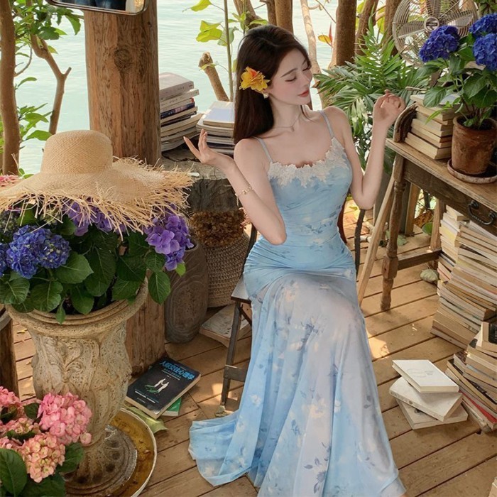 Mùa xuân múa ba lê phong cách siêu cổ tích nối ren váy treo lưới váy đuôi cá nhòe hoa đẹp và