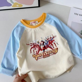 Quần áo Ultraman hoạt hình trẻ em dành cho trẻ em vừa và nhỏ áo thun cotton dài tay thông thường, á