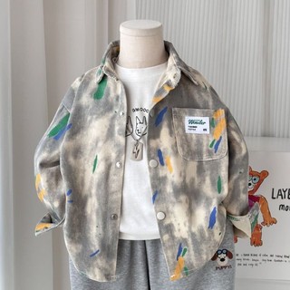 Áo sơ mi denim cho bé trai Áo khoác dài tay Áo sơ mi trẻ em Cardigan Áo sơ mi trẻ em vừa và lớn cho