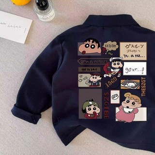 Áo thun polo trẻ em cho bé trai và bé gái Áo thun dài tay Crayon Shin-chan Áo có ve cổ thường ngày