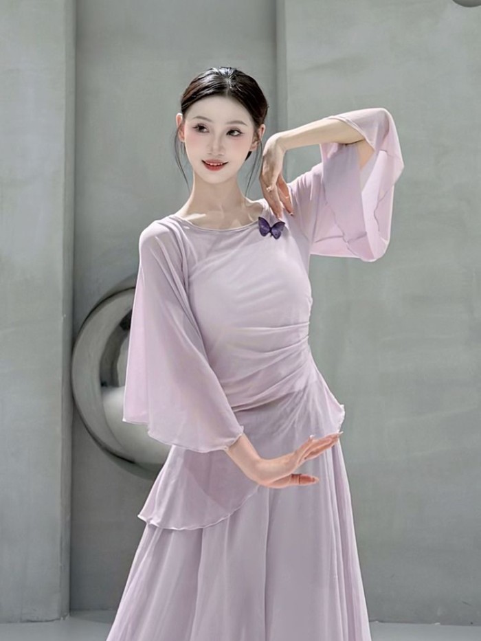 Khiêu vũ cổ điển thân gạc thanh lịch với tay áo bay, quần áo tập múa bướm, áo tập thể hình nhảy hiệ