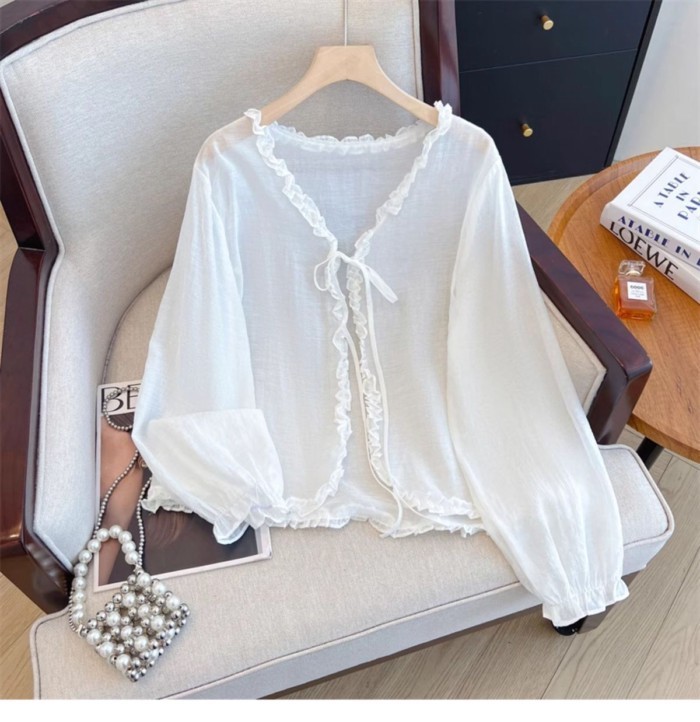 Áo cardigan voan siêu cổ tích quần áo chống nắng màu trắng cho nữ mùa hè khăn choàng kiểu mới