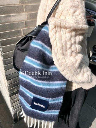 Have u desgin Phong Cách Hàn Quốc Sọc Viền Khăn Cho Nữ Mùa Đông Ấm Áp Khăn Choàng Phù Hợp Với Yếm