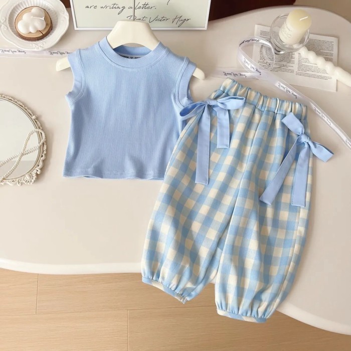Nữ Mới Mùa Hè Không Tay Áo Vest Trẻ Em Phong Cách Phương Tây Kẻ Sọc Bé Gái Phù Hợp Với Thể Th
