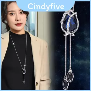 Vòng cổ trang sức dài dành cho nữ mùa thu với mặt dây chuyền hoa hợp kim cho gia vị sành điệu
