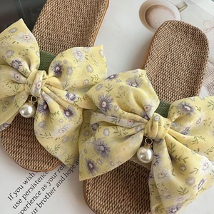 Sweet Nơ Lớn Dép Lanh Phong Cách Hàn Quốc Họa Tiết Hoa Nữ Mùa Hè Trong Nhà Khử Mùi Chống Trơn