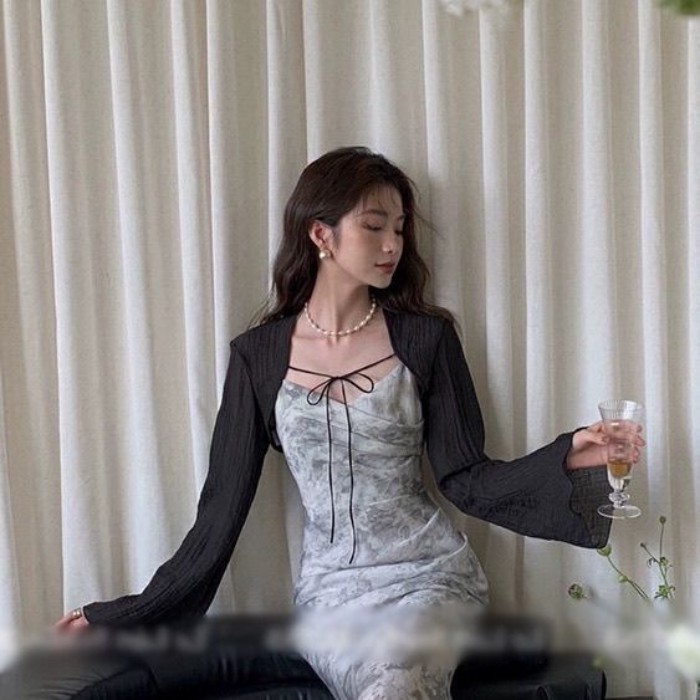 Áo cardigan voan chống nắng cho nữ mùa hè với váy hai dây và khăn choàng nhỏ áo jacket mỏng