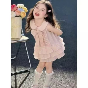 bé gái màu hồng váy vest đẹp và độc đáo mùa hè trẻ em thời trang váy công chúa nhỏ tươi tắn