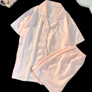 Bộ đồ ngủ mỏng bằng vải cotton đám mây mới ngắn tay dành cho phụ nữ theo phong cách quần áo ở