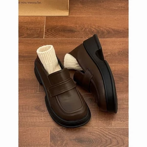 Giày Loafer Nữ Xuân Thu Nhật Bản Đồng Phục Đa Năng Màu Nâu Retro Phong Cách Anh Quốc Giày Da