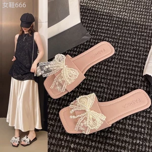 Dép đi biển Ngọc Trai Xiaoxiang đi chơi kiểu cổ tích, đế phẳng, đế mềm