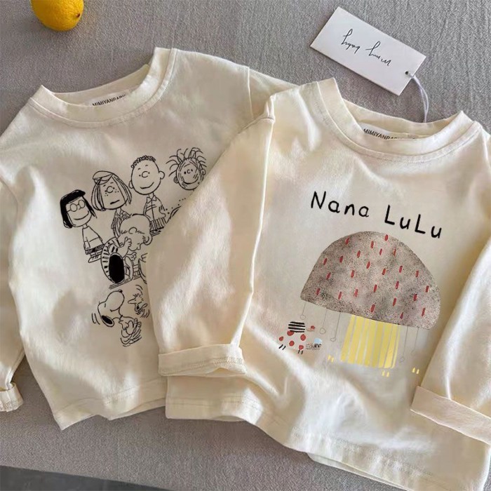 Mới Thu Đông Hàn Quốc Nguyên Chất Cotton Rời Đơn Giản Dài Tay Đa Năng Trẻ Em Áo Thun Thường Ngày