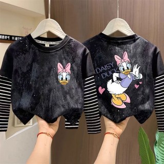 Áo phông dài tay cotton nguyên chất nhuộm màu cho bé gái áo phông hoạt hình thời trang đế áo thun h