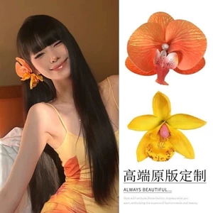 Hot Girls Đeo Phụ Kiện Tóc Hoa Cam Kẹp Tóc Hoa Phalaenopsis Chụp Ảnh Kỳ Nghỉ Và Kẹp Tóc Khí Qu