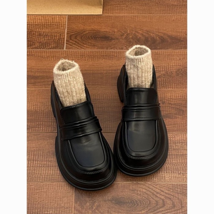 Giày Loafer Nữ Xuân Thu Nhật Bản Đồng Phục Đa Năng Màu Nâu Retro Phong Cách Anh Quốc Giày Da