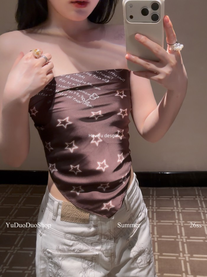 Have u desgin Thiết Kế Ngôi Sao In Hình Mỹ Retro Khăn Lụa Quấn Ngực y2k Hot Girl Lễ Hội Âm Nhạc Khăn Trùm Đầu Khăn Vuông Đa Năng