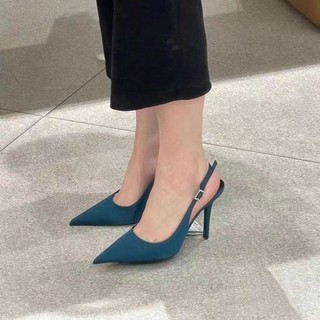 Baotou Temperament Stiletto Sandals For Women New Versatile Blue Pointed Toe French Rhineston