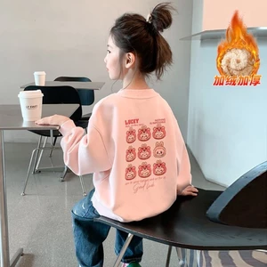 bé gái cotton nguyên chất trẻ em Mỹ thời trang thu đông mới áo cổ tròn bé trai dáng rộng tay dài