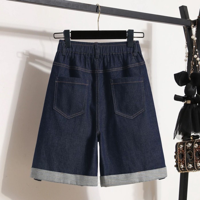 Quần Short Denim Tencel Nữ Mùa Hè Mỏng Cao Cấp Ôm Quần Size Lớn Rời Băng Lụa Ống Rộng Giữa quần