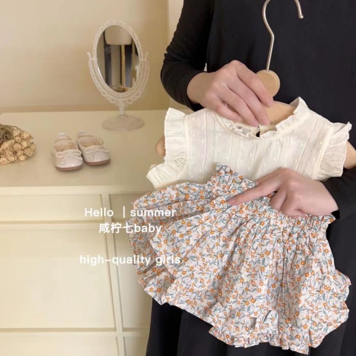 Bộ đồ quần culottes bé gái phong cách mùa hè phong cách mới bé gái mùa hè cotton cotton thời