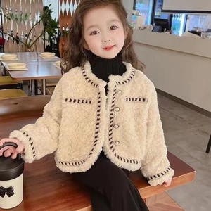 Áo khoác bé gái mùa thu đông trẻ em phong cách mùa thu nhỏ len thơm áo len bé gái áo khoác le