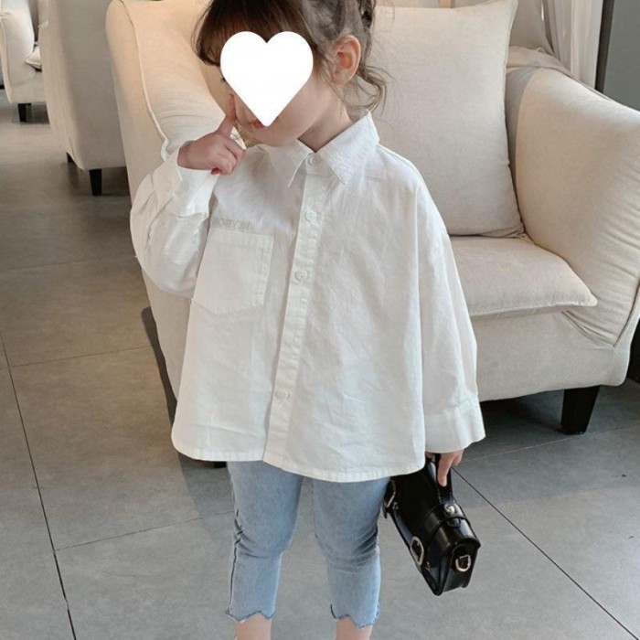 Nữ Quần Áo Mùa Xuân Mới Áo Sơ Mi Trắng Chữ Phong Cách Hàn Quốc Áo Sơ Mi Tay Dài Thời Trang Cho B