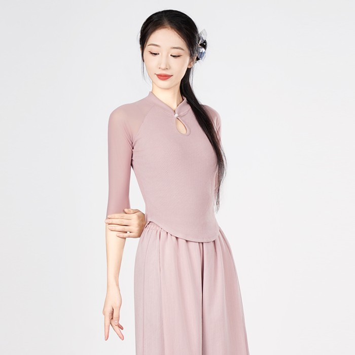 Khiêu vũ mặc áo nữ hiện đại của quần áo luyện tập khiêu vũ màu đen cổ đứng dài tay khiêu vũ cổ điển