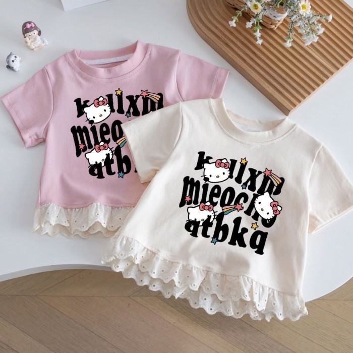 mùa hè trẻ em áo thun ngắn tay hoạt hình phong cách mới dành cho bé gái in phong cách nước ngoài