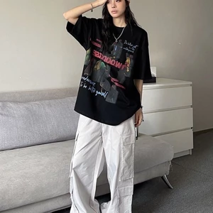 Mùa Hè Hạng Nặng Mỹ Retro Tranh Sơn Dầu Chân Dung In Nguyên Chất Cotton Ngắn Tay Nam Nữ Rời C
