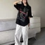 Mùa Hè Hạng Nặng Mỹ Retro Tranh Sơn Dầu Chân Dung In Nguyên Chất Cotton Ngắn Tay Nam Nữ Rời C