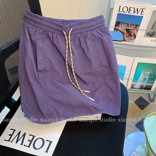 váy chống hở, váy ngắn thể thao mùa hè, váy quần cạp cao co giãn cỡ lớn, váy xẻ tà dáng rộng