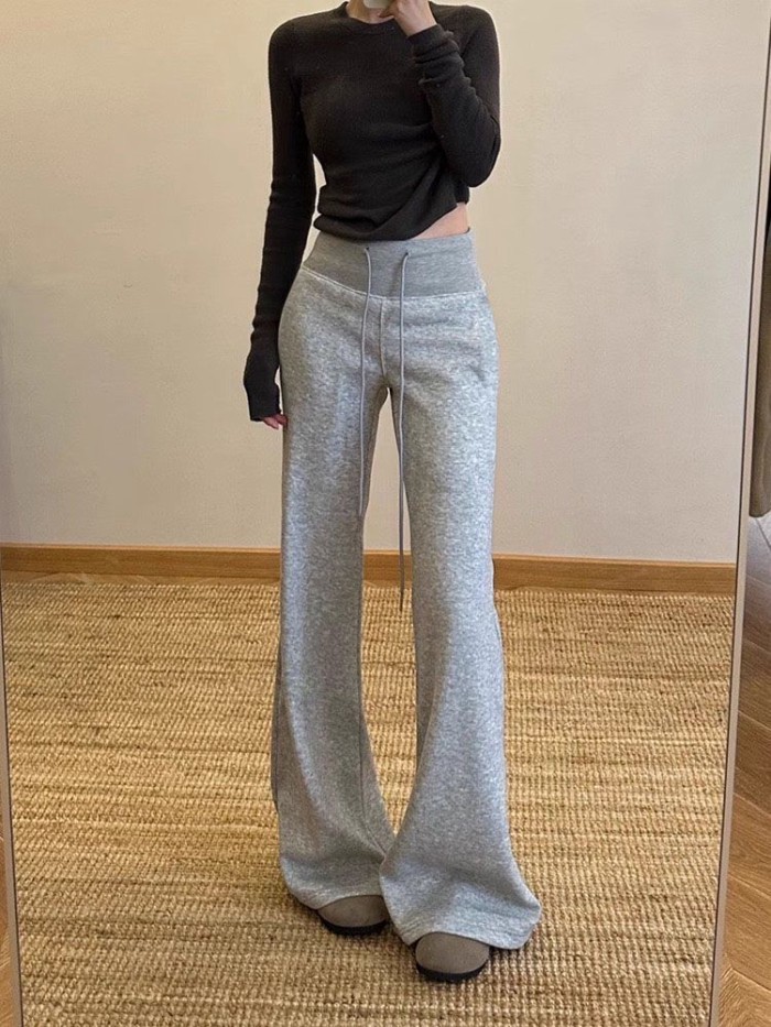 Quần bootcut thể thao nữ có dây rút, lưng cao, dáng ôm, quần dài xếp nếp đi làm