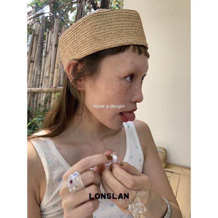 Have u desgin Thiết kế mùa xuân mùa hè tay Raffia Beret Phù hợp dễ thương
