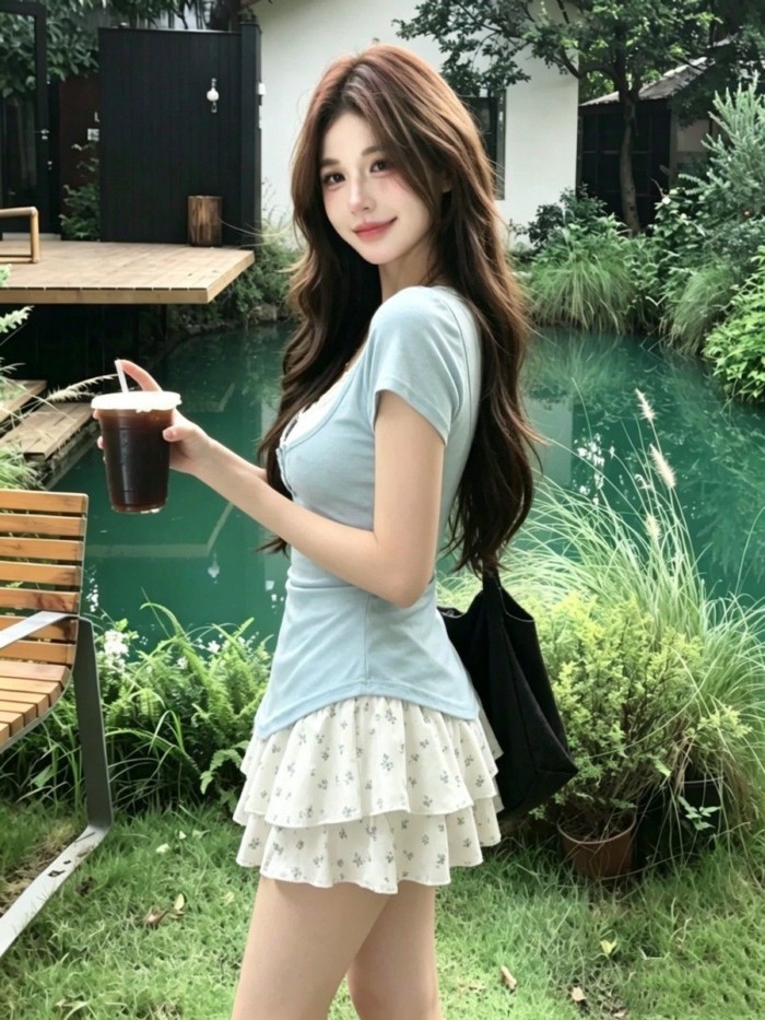 Tươi Mát Và Tinh Khiết Desire Slim Ngắn Tay Áo Hoa Suspender Bánh Đầm Nữ Mùa Hè Slim Hot Girl