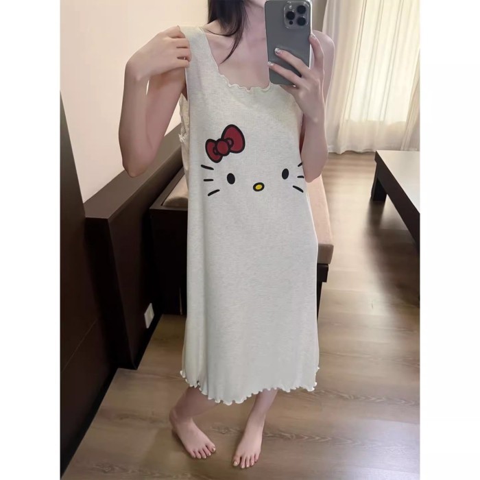 Phong Cách Hàn Quốc Ins Phong Cách Mùa Hè Mèo Hoạt Hình Dễ Thương Áo Vest Váy Ngủ Nữ Mỏng Kíc