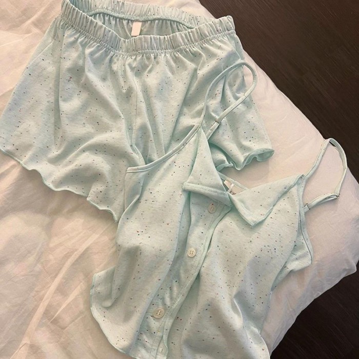 Bộ đồ ngủ nhỏ có dây đeo màu xanh bạc hà ngọt ngào tươi mát có miếng đệm ngực cho nữ, bộ đồ ha