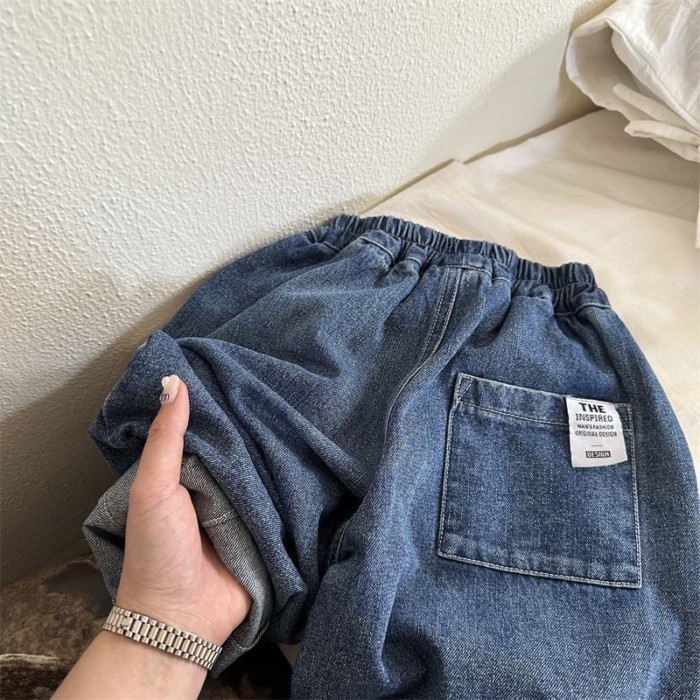 chiếc quần jeans trẻ em xuân thu quần ống rộng phong cách mới cho bé trai và bé gái quần harem ố
