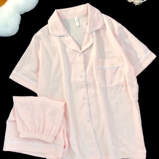 Bộ đồ ngủ mỏng bằng vải cotton đám mây mới ngắn tay dành cho phụ nữ theo phong cách quần áo ở
