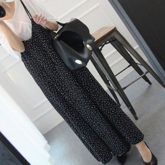 Bộ áo liền quần ống rộng phong cách retro của Mỹ dành cho nữ, khí chất mùa hè, quần lửng lưng cao c