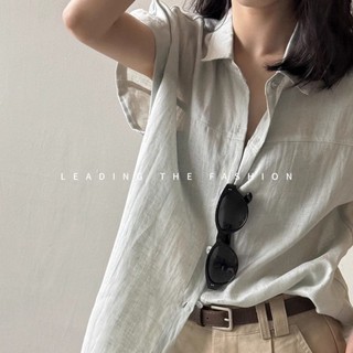 Mùa Hè Cao Cấp Màu Xanh Tay Ngắn Áo Sơ Mi Nữ Mùa Hè Đi Làm Mặc Áo Sơ Mi Nhỏ Bay Tay Áo Không